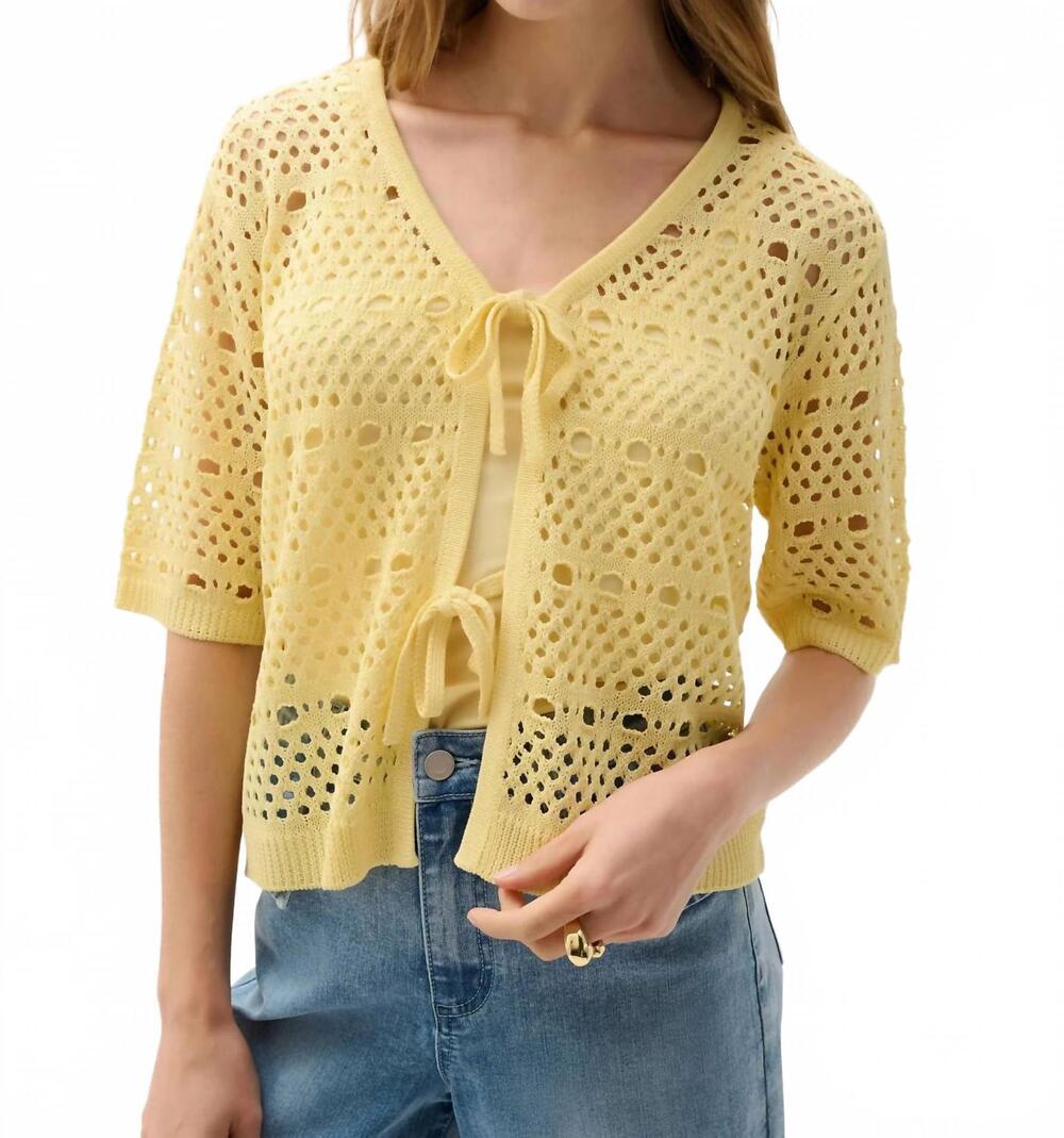 NEW JOSEPH RIBKOFF open knit short sleeves cardigan in mellow yellow